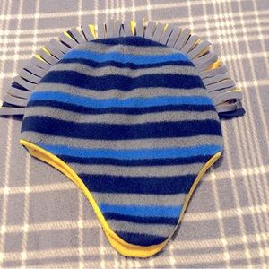 Boys Fleece Mohawk Fringe Winter Hat Blue/Grey/Yellow Size OSFM